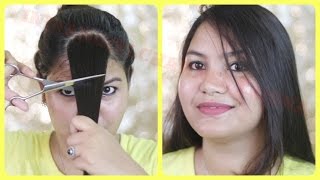 How to cut your own hair at home Side swept bangsINDIANGIRLCHANNEL TRISHA [upl. by Tips415]