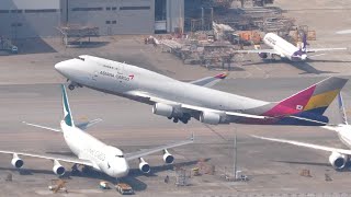 Asiana 747400 Take off Hong Kong Airport with ATC [upl. by Adnahsor802]