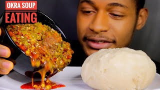 ASMR NIGERIAN FUFUOKRA SOUP STOCK FISH COW MEAT amp PONMO EATING MUKBANG No talking eating sounds [upl. by Eecrad]