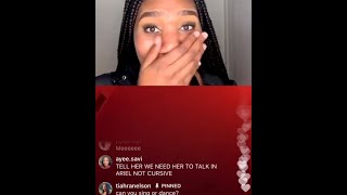 Tiahranelson Instagram Live  Girl sings M to the B in cursive [upl. by Nessy173]