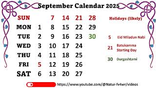 September Calendar 2025 septembercalender2025 [upl. by Orgalim]