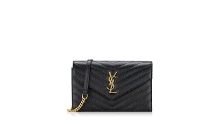 Saint Laurent Grain De Poudre Matelasse Monogram 19cm Chain Wallet Black [upl. by Concordia]