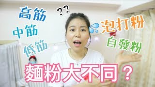 【烘焙新手】麵粉大不同（高、中、低筋麵粉，泡打粉，自發粉）＊Happy Amy [upl. by Burrton]