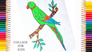 Collage making for kids Parrot Collage  School Project Ideas  कोलाज काम [upl. by Refinaj]