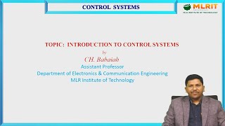 LEC01Control Systems  Introduction to Control Systems By Mr CH Babaiah [upl. by Ignazio]