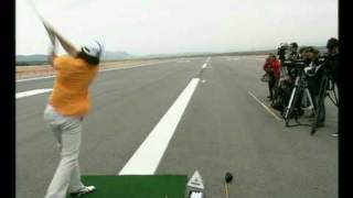 Emanuele Canonicas record 904 yard golf drive on airport runway [upl. by Eejan518]