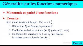 généralités sur les fonctions numériques  variation et parité dune fonction  partie8 [upl. by Marutani]