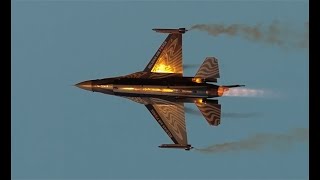 Belgian F16 Amazing Aerobatic Sunset Airshow with shooting Flares At Florennes Air Base EBFS [upl. by Silloc]