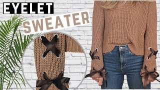 How to add Eyelets to a Sweater  DIY Lace Up Sleeves  Owlipop [upl. by Acebber194]