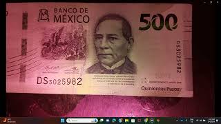 Chromophores 500 Mexican pesos bill 2018 under ultraviolet light [upl. by Lletram]