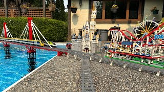 Lego Train Set Around the Pool  City and Cargo Trains [upl. by Baynebridge749]