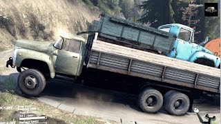 SPINTIRES 2014  ZIL 133  Full Trailer Transporting a B 130 and a Fuel Truck [upl. by Ruttger]