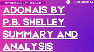 ADONAIS BY PBSHELLEY ELEGY SUMMARY AND ANALYSIS FOR PG TRB ENGLISH AND OTHER EXAMS [upl. by Ivey532]