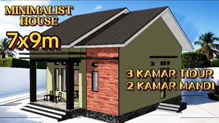 Denah rumah minimalis ukuran 7x9m ada 3 kamar tidur [upl. by Ecinahc]