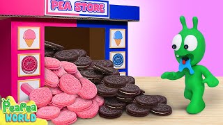 Pea Pea Explore Black Pink Oreo Vending Machine 🍩 Cartoon For Kids 💖 Pea Pea World [upl. by Dimah42]