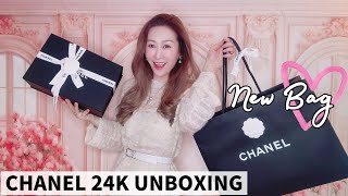 CHANEL 24K BAG UNBOXING 🤩 FALL WINTER 2024  NEW SIZE amp WHAT FITS  LUXURY TRY ON HAUL 💖 LINDIESS [upl. by Medora176]