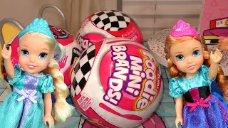 Surprises  Elsa amp Anna toddlers  fun with friends amp Mini Brands Foodie [upl. by Alrak154]