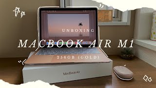 ✨ MacBook Air M1 Gold Unboxing  Accessories amp Setup  Gold [upl. by Mcnully]