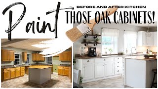 Oak Kitchen Makeover  Painting Oak Cabinets  Kitchen Cabinet Makeover  Before and After Kitchen [upl. by Airamzul]