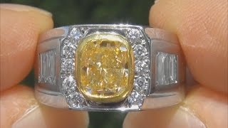 GIA Certified Mens Fancy Yellow Diamond Ring With Exceptionally Rare Canary Yellow Color [upl. by Freemon]