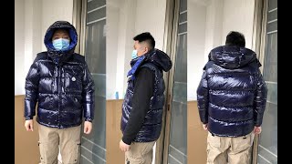 Moncler Karakorum Short Down Jacket Enfant Blue Review [upl. by Annayd791]