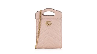 Gucci Calfskin Matelasse Mini GG Marmont Top Slip Handle Crossbody Bag Light Pink [upl. by Arakahs]