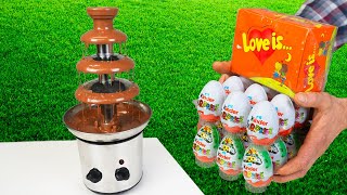 Chocolate Fondue Fountain vs Kinder Surprise and BUBBLE GUM Experiment [upl. by Alisen]