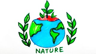 World Nature Day  How to draw World Nature Day  Nature Day Drawing Easy natureday  saveearth [upl. by Alsworth]