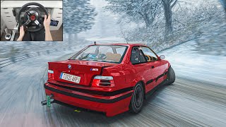 BMW E36 SNOW DRIFTING  Assetto Corsa Steering Wheel  Shifter Gameplay [upl. by Solram]