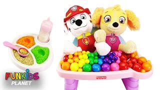 Paw Patrol Feeding Baby Skye and Marshall Feeding High Chair Playset [upl. by Aidyn]