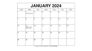 Free Printable January 2024 Calendar Templates With Holidays  Wiki Calendar [upl. by Blunt853]