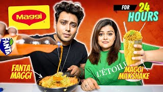 Eating Only MAGGI for 24 HOURS Challenge 🤢  Maggi Milkshake Fanta Maggi amp More [upl. by Enneicul]