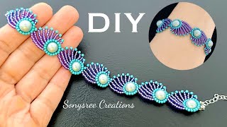 Hera Bracelet 🦚  DIY Beaded Bracelet  Peacock feather bracelet or shell bracelet [upl. by Gnouh]