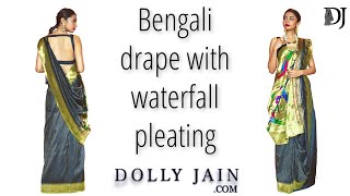 Bengali saree wearing style with waterfall pleating  Dolly Jain [upl. by Jenifer210]