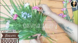 Easy way to make multicolor carnation flowers bouquet  flower wrapping AKSHUSARTGALLERY [upl. by Nagaet]