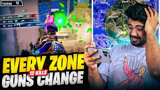 CHANGING GUN IN EVERY ZONE CHALLENGE 🤯  12 KILLS SOLO WWCD [upl. by Leaper]