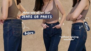 EASIEST WAY TO ALTER YOUR JEANS no sewing machine needed  Villamor Twins [upl. by Corrie73]