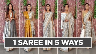 How to wear 1 saree in 5 different styles  5 Different Ways of Wearing one Saree [upl. by Ielirol688]