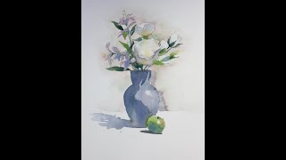 2060  Part 2  Watercolor  Vase Flowers and Apple [upl. by Deborah]