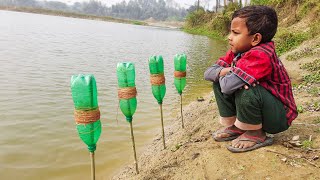 Best Fishing Video 2022  Traditional Boy Catching Big fish With Plastic Bottle Fish Hook By River [upl. by Pyszka118]