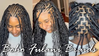 Detailed Fulani FlipOver Boho Braids Tutorial  Parting Adding Hair  More  Ywigs [upl. by Ueih]