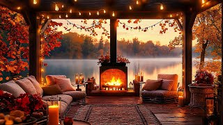 Fall Porch Ambience 🍂 Relaxing Autumn Morning Jazz Music With Rain Sounds amp Fireplace to Study [upl. by Garceau]