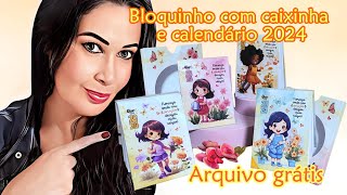 Bloco de notas 8x11cm com caixinha e calendário 2024  molde grátis 272 [upl. by Erbe]