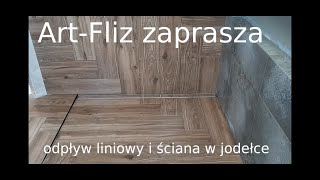 Odpływ liniowy i ściana z płytek 120x20 w jodełkę [upl. by Nojram]