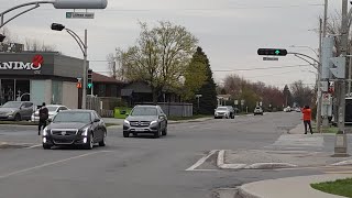 Traffic Signals in Saint Hyacinthe Quebec Performing a 10 Second Leading Through Arrow Interval [upl. by Latsyrd]