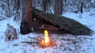 Winter Survival Shelter  Sleeping Outside in 25° Weather [upl. by Senaj]