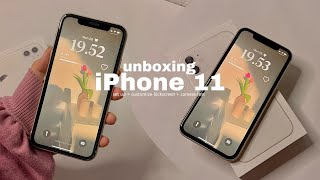 iPhone 11 unboxing 2023white🎧🤍 unboxing aesthetic  set up camera test ੈ✩‧₊˚ [upl. by Eirek]