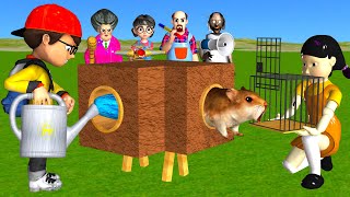 Scary Teacher 3D vs Squid Game Trying Catch Rodent Mouse in Wooden Pipe to Cage 5 Times Challenge [upl. by Arahd809]