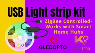 Gledopto USB Mini LED Strip Zigbee Controller Kit Works with Philips Hue  Samsung SmartThings [upl. by Dowd]