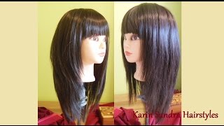 Long Layered Bob haircut with bangs  Long length layers haircut tutorial  Modern Shag haircut [upl. by Lonier]